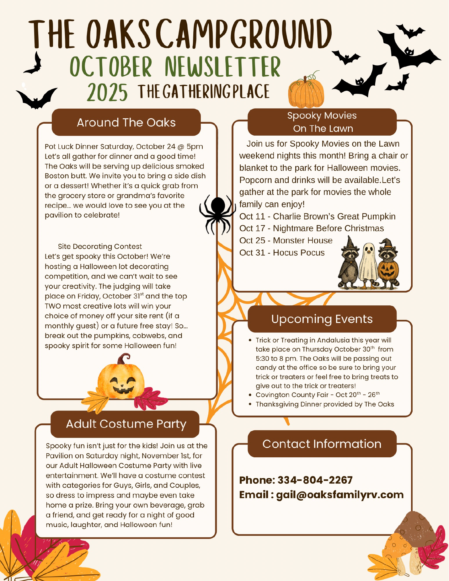 The Oaks Campground - October 2025 Newsletter The Oaks Campground - October 2025 Newsletter