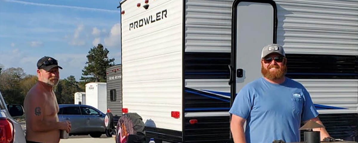 RVs set up for comfortable winter living at The Oaks Family RV Park in Andalusia Alabama