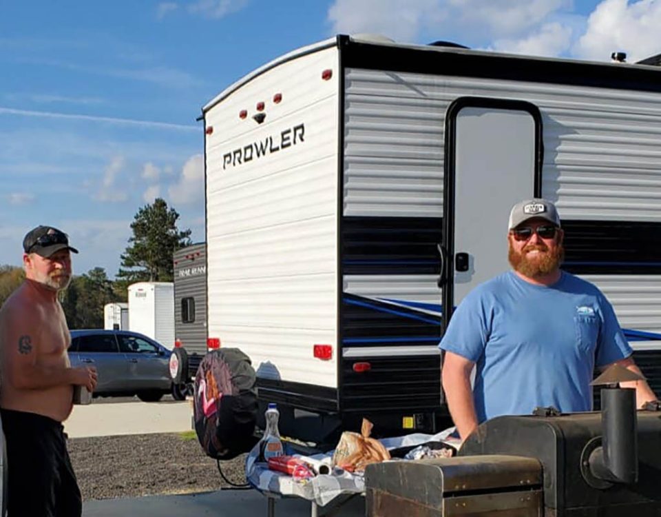 RVs set up for comfortable winter living at The Oaks Family RV Park in Andalusia Alabama