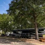 Long-term RV setup at The Oaks Family RV Park in Andalusia Alabama during January