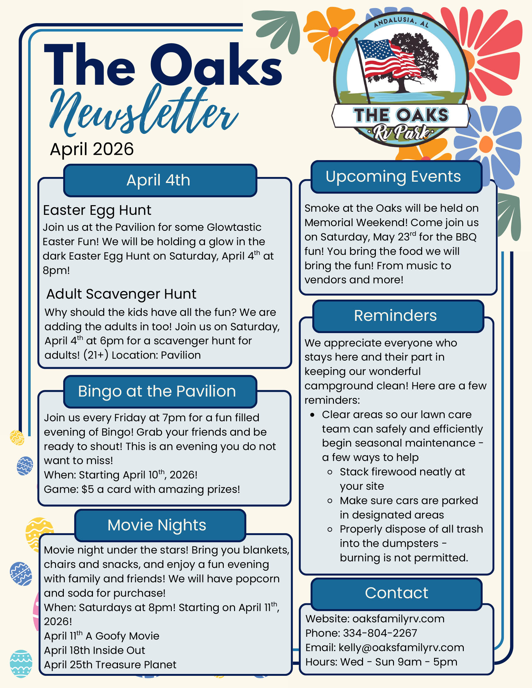 April 2026 Newsletter - The Oaks Family RV